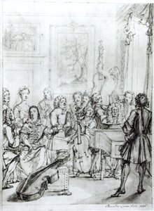 حفل موسيقي في Montague House ، 1736 (قلم وحبر فوق قلم رصاص على ورق)