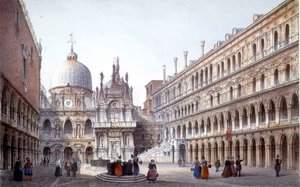 فناء Palazzo Ducale ، البندقية ، نقش بواسطة Brizeghel (litho) بواسطة ماركو (بعد) مورو
