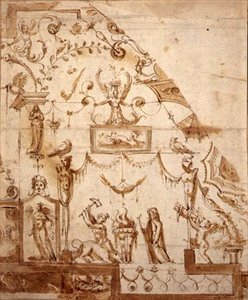 تصميم لسقف بشع (قلم حبر وحبر بني داكن على ورق) بواسطة ماركو (fl. 1565 88) (دائرة) Marchetti