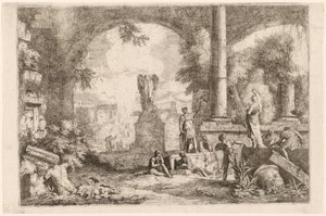 Capriccio من الأطلال العتيقة مع رجال يحدقون في خطيب كلاسيكي بواسطة ماركو ريتشي