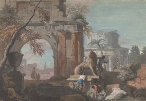Capriccio مع الآثار الرومانية ، كاليفورنيا. 1700-1730. بواسطة ماركو ريتشي