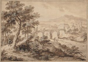 منظر طبيعي مع جسر 1700-1729. بواسطة ماركو ريتشي