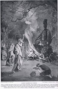 التضحية البشرية من قبل الدرويديين، رسم توضيحي من "تاريخ هتشينسون للأمم"، حوالي عام 1910 (مطبوعة حجرية)