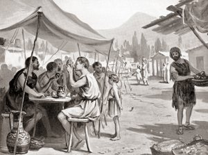كان من قوانين ليكورجوس المصلح الإسبرطي ألا يتناول أحد طعامه في المنزل أو في مكان خاص، من تاريخ الأمم لهتشينسون، ط. 1915