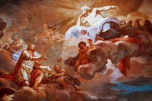 رحب كوكب المشتري برومولوس في أوليمبوس. تفاصيل "تأليه رومولوس" 1775-1779 ، جصية بواسطة ماريانو روسي