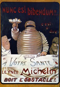 ملصق إعلاني لإطار ميشلان: Nunc هو bibendum ، إطار Michelin يشرب العقبة بواسطة ماريوس روسيون