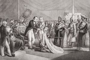 Grand Durbar في Cawnpore بعد قمع ثورة Sepoy ، 1858 ، من `` Illustrations of English and Scottish History &39;Volume II