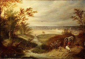منظر طبيعي مشجر واسع مع عربة في فورد بواسطة Marten (Attr. To) Ryckaert