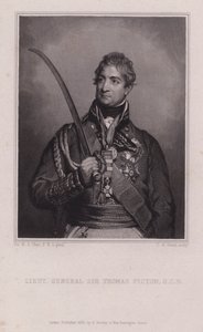 Sir Thomas Picton, Welsh general of the Napoleonic Wars killed at the Battle of Waterloo (engraving) بواسطة مارتن آرتشر (بعد) شي