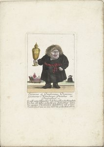 القزم غوستافوس واينبرغر كرجل دين مع كأس ، ج .1710 Eximius et Ponderosus Dominus Gustavus Weinberger Parochus في Panzendorf ، وما إلى ذلك (العنوان على الكائن) Il Callotto resurcitato oder Neu einrichtings Zwerchen Cabinet (عنوان السلسلة) بواسطة مارتن إنجلبرخت (منسوب إلى)