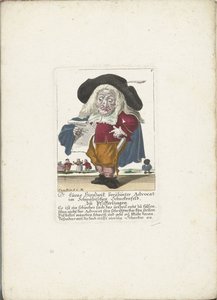 De dwerg Lucas Hirnzwik بصفته محاميًا ، حوالي 1710 دكتور لوكاس هيرنزويك ، المحامي الشهير في شوابيان شنكينفيلد ، على chanterelles (العنوان على الكائن) Il Callotto resurcitato أو خزانة صغيرة مفروشة حديثًا (عنوان السلسلة)