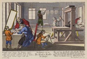 Making copper engravings (coloured engraving)