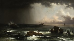 المشهد الساحلي مع سفينة غرق ، 1863