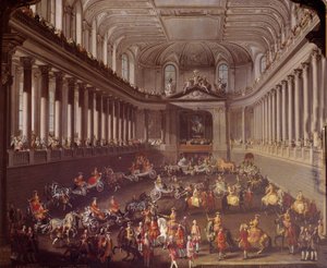 كاروسيل من مانيج إسبانيا في فيينا للاحتفال بالهزيمة الفرنسية في براغ عام 1763 ، تم تمثيل ماري تيريز من النمسا (1717-1780) على لوحة الحصان الأبيض لمدرسة مارتن ميتنس (1695-1770) في فيينا في القرن الثامن عشر. Kunsthistorische Mus