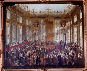 ماري تيريز من النمسا (1717-1780) في احتفال مؤسسة وسام القديس ستيفن عام 1764 لوحة لمارتن فان ميتينز (1695-1770) 1764 فيينا. متحف Kunsthistorische - ماريا تيريزا من النمسا (1717-1780) خلال حفل تنصيب س