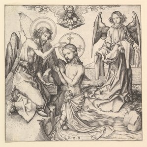 معمودية المسيح ، كاليفورنيا. 1470-1474. بواسطة مارتن شونجاور