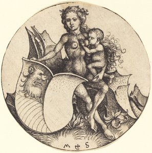 درع برأس أسد ، ممسوكة من قبل Wild Woman بواسطة مارتن شونجاور