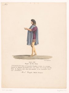 Kostuum van de dauphin Karel van Valois uit de tragedie مارسيل تشارلز دوق نورماندي (العنوان على الشيء) Theatrekostuums (عنوان المسلسل) المسرح الفرنسي: مجموعة من الأزياء التي كتبها MM. J. Alaux و L. Duponchel من رسومات المخطوطة في المكتبة بواسطة جان الو