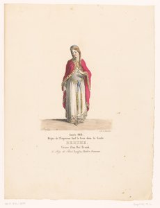 Kostuum van koningin Berthe uit de tragedie حصار باريس بيرث (العنوان على الكائن) Theatrekostuums (عنوان المسلسل) المسرح الفرنسي: مجموعة من الأزياء التي كتبها MM. J. Alaux و L. Duponchel بناءً على رسومات مخطوطة من Bibliothèque de la Comédie- بواسطة جان الو