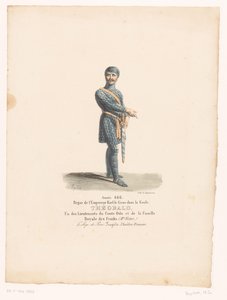 Kostuum van Ridder Théobald uit de tragedie حصار باريس ثيوبالد (العنوان على الكائن) Theatrekostuums (عنوان المسلسل) المسرح الفرنسي: مجموعة من الأزياء التي كتبها MM. J. Alaux و L. Duponchel من رسومات المخطوطة في مكتبة الكوميديا بواسطة جان الو