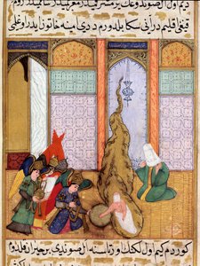 مولد النبي محمد المصغر مأخوذ من قصيدة ملحمية "سير النبي" (سير النبي) تروي حياة النبي محمد كتبها مصطفى بن يوسف دي أرزوروم تحت حكم مراد الثالث (1574-1595) ). منمنمة لطفي عبد الله (ت بواسطة مارتينو باسي