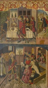 القديس كريستوفر يأخذ إجازة الملك الذي يخاف الشيطان والقديس كريستوفر ومعتنقه ، 1480-1485 بواسطة مارتن دي سوريا