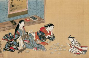أوراق لعب النساء ، بواسطة ماروياما أوكيو (1733-1765) ، لوحة حريرية بأسلوب أوكييو-إي ، اليابان بواسطة ماروياما أوكيو