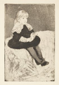 Mademoiselle Luguet جالسة على أريكة بواسطة ماري كاسات