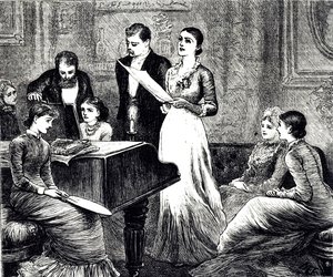 نقش يصور أمسية موسيقية. رسمها ماري إلين إدواردز (1838-1934) فنانة إنجليزية ورسامة لكتب الأطفال بواسطة ماري إلين إدواردز