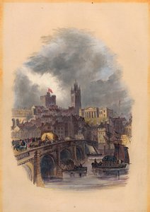 The Old Tyne Bridge ، Moot Hall ، St Nicholas Cathedral and Castle (الحبر والمرحاض على الورق) بواسطة ماري جين هانكوك
