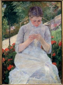 فتاة صغيرة في الحديقة تقول أيضًا "امرأة تخيط في حديقة". لوحة ماري كاسات (1844-1926) ، حوالي 1880-1882. زيت على قماش. قاتمة: 92x63 سم. متحف أورساي بواسطة ماري ستيفنسون كاسات