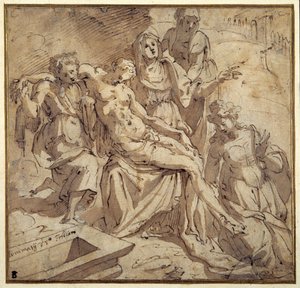 The Pieta (pen & brown ink with brown wash on white paper) بواسطة ماسو دا سان فريانو