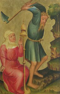 آدم وحواء في العمل ، التفاصيل من Grabow Altarpiece ، 1379-83 (درجة الحرارة على اللوحة) بواسطة سيد برترام ميندين