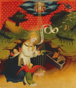 المهد ، لوحة من سانت توماس مذبح من كنيسة سانت جون ، هامبورغ ، بدأت في عام 1424 (درجة الحرارة والزيت على اللوحة) بواسطة سيد فرانك