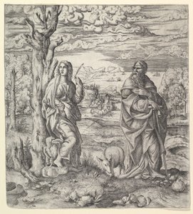 القديس يوحنا وأنتوني في منظر طبيعي ، كاليفورنيا. 1544-45. بواسطة إتقان IQV