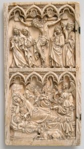 ورقة من Diptych مع صلب وميلاد ، الألمانية ، كاليفورنيا. 1375-1400. بواسطة سيد كريمسمونستر