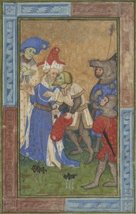 مشهد اغتيال السيدة B.11.7 ، ج .1420 (طلاء درجة الحرارة والفضة والذهب على الرق) بواسطة ماجستير في كلية ترينيتي