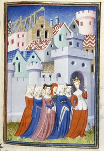 Harley 4431، f.323 Justice تدخل مدينة السيدات ، من Le Livre de la Cité des Dames بقلم كريستين دي بيسان