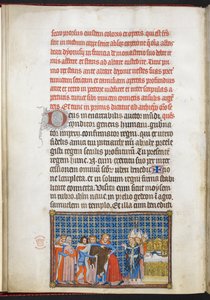 قطن تيبيريوس ب. الثامن f.47v الملك يخلع ثيابه الخارجية ، رسم توضيحي من "كتاب التتويج لتشارلز الخامس ، ملك فرنسا"