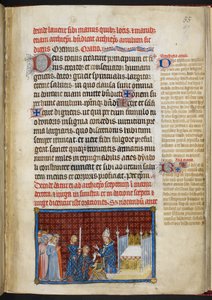 Cotton Tiberius B. VIII f.57r الملك يتسلم الخاتم "كتاب التتويج لتشارلز الخامس ، ملك فرنسا"