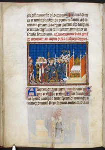 Cotton Tiberius B. VIII f.59v أقران فرنسا الذين يدعمون التاج ، رسم توضيحي من "كتاب التتويج لتشارلز الخامس ، ملك فرنسا"