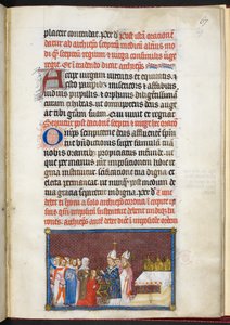Cotton Tiberius B. VIII f.69r الملكة تتسلم الصولجان والعذراء ، من "كتاب التتويج لتشارلز الخامس ، ملك فرنسا"