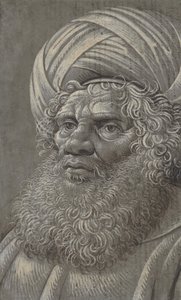 رأس رجل ملتح يرتدي وجه عمامة ، ظهر بالخط اللاتيني ، كاليفورنيا. 1510. بواسطة سيد موت أبشالوم