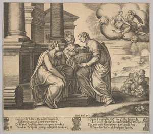 اللوحة 11: تقدم Psyche هدايا لأخواتها ، من "The Fable of Psyche" ، 1530-60.