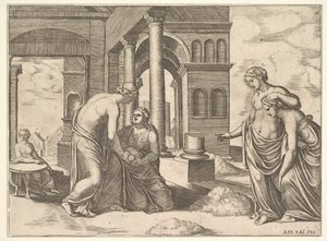اللوحة 22: الزهرة تطلب من Psyche أن تفرز كومة من الحبوب ، من "Fable of Psyche" ، 1530-60.