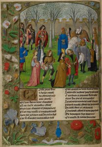 كارول في الحديقة. تمت دعوة The Lover للرقص مع مجموعة من الأزواج بقيادة السير ميرث وليدي جلادنس ، من Le Roman de la Rose.