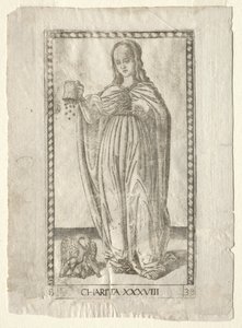 مؤسسة خيرية من Tarocchi ، السلسلة B: المبادئ والفضائل الكونية ، رقم 38 ، قبل 1467. بواسطة ماجستير في سلسلة E Tarocchi