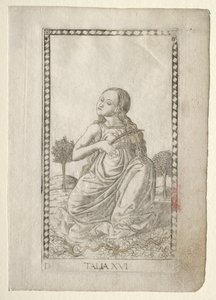 ثاليا (كوميديا ، شعر رعوي) (من سلسلة Tarocchi D: Apollo and the Muses ، رقم 16) بواسطة Master of the E-Series Tarocchi