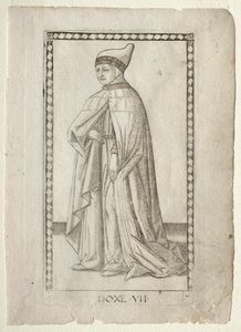 The Doge from the Tarocchi ، السلسلة E: ظروف الرجل ، رقم 7 ، قبل عام 1467. بواسطة ماجستير في سلسلة E Tarocchi