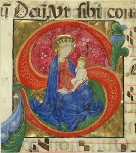 إضاءة مخطوطة مع العذراء والطفل في البداية S ، من Antiphonary ، منتصف القرن الخامس عشر بواسطة سيد الفرنسيسكان الادعيه